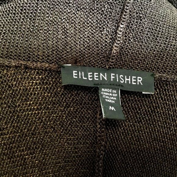 EILEEN FISHER Brown Italian Yarn Cardigan M Minimalist Knit Open Front Sweater - Picture 3 of 5